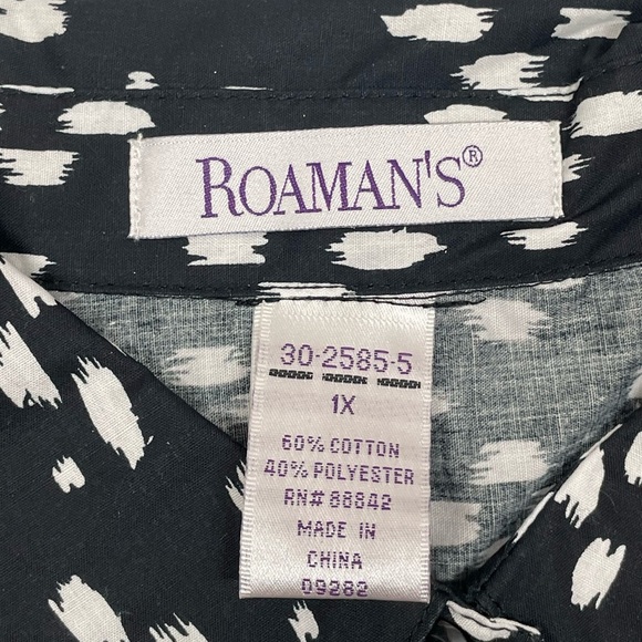 Roman’s Blouse Size 1X Black White Long Sleeves button down with collar - Picture 10 of 10